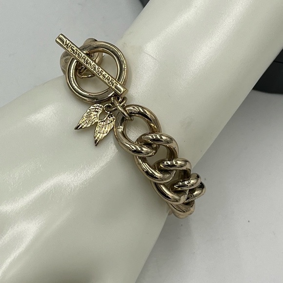 Victoria Secret Chunky Chain Bracelet Angel Wings Pave Crystals Gold Tone - Picture 3 of 14